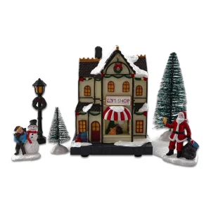 Villa navideña nevada con luz a batería