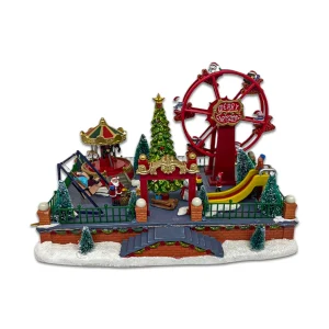 Villa navideña con carrusel y luces a batería