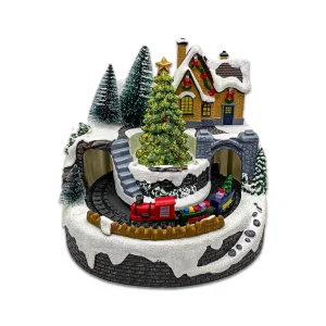 Villa navideña con tren y luces a batería