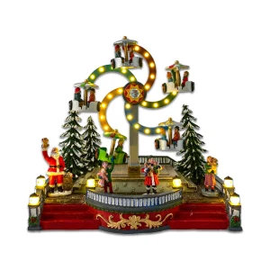 Villa navideña con carrusel luminoso a batería
