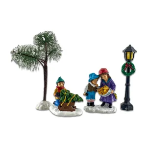 Juego villa navideña con farol y luces 4 piezas (9 cm)