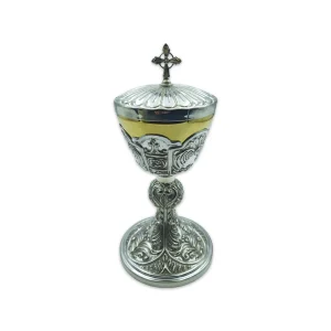 Copón Grande Labrado Cincelado Enchapado en Plata