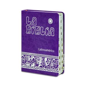 La Biblia Latinoamérica [letra grande] símil-piel morada, canto plateado, con uñeros